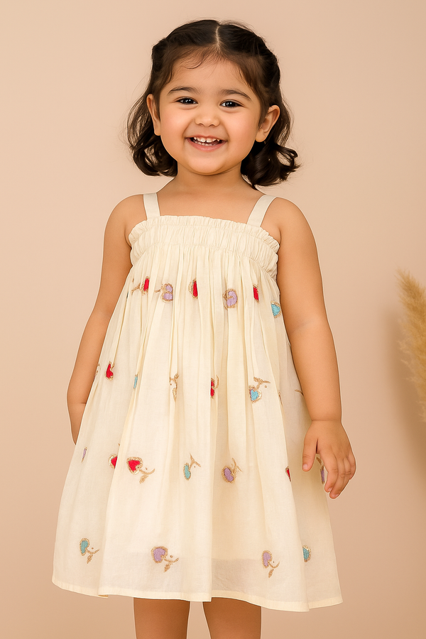 Off-White Heart Leaves Embroidered Frock