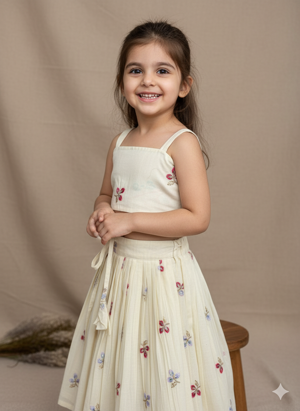 Kids Butterfly Embroidered Lehenga Choli Set