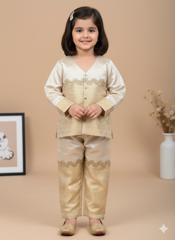 Kids Cream & Gold Brocade Ethnic Set