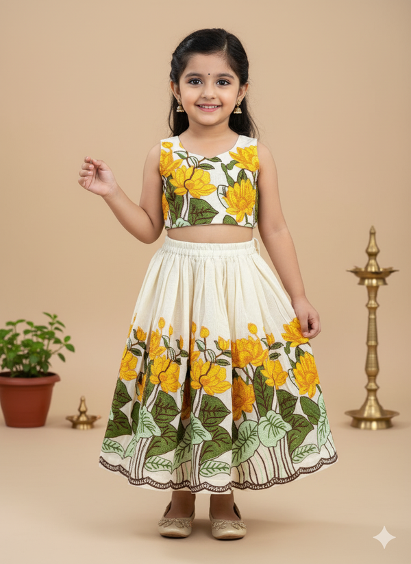 Yellow Floral Co-ord Set for Girls
