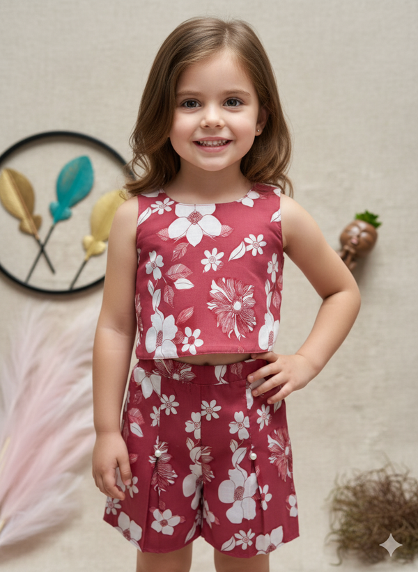 Girls’ Floral Co-ord Set (Top & Shorts)