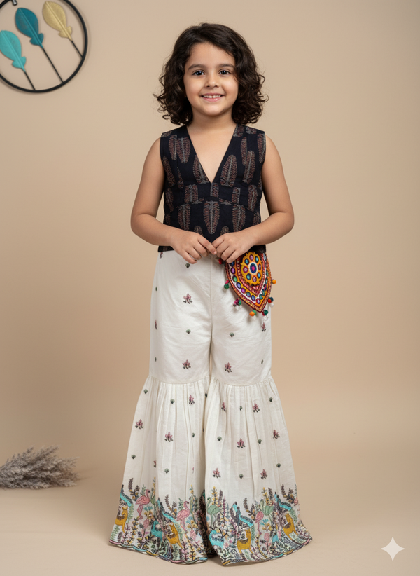 Boho Embroidered Co-Ord Set with Mirror Work Waist Pouch