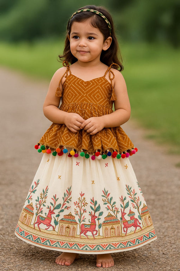 Kids Ethnic Pom-Pom Lehenga Choli Set