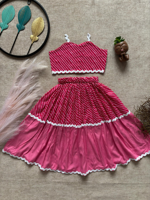 Pink Striped Lehenga Choli for Girls
