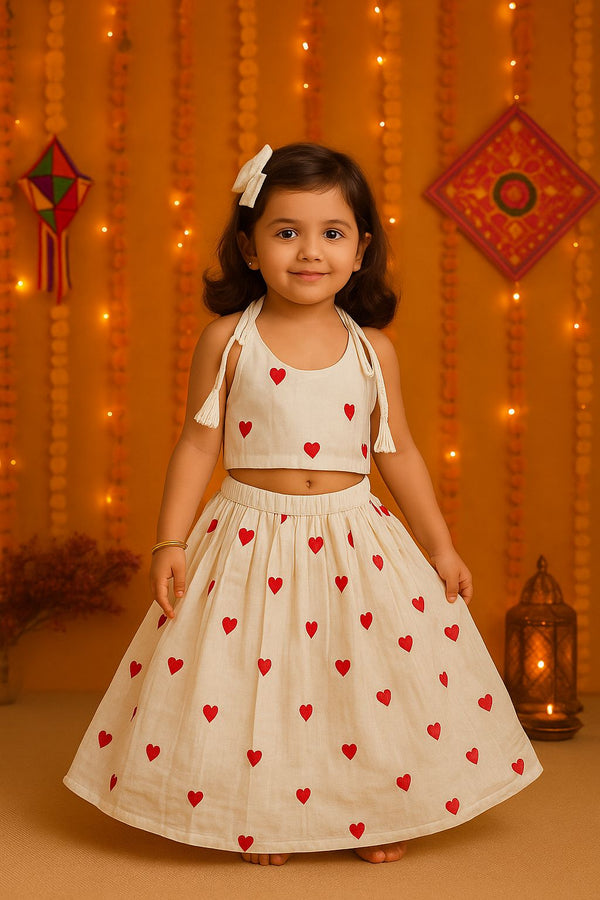 Heart Embroidered Skirt and Halter Top Set