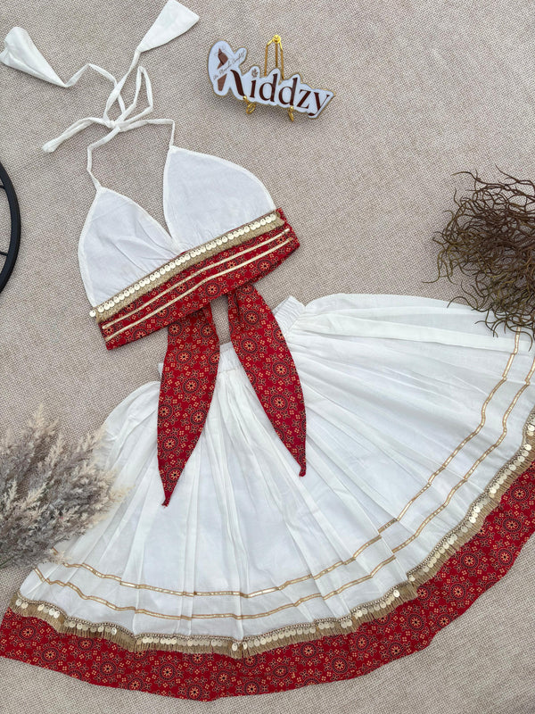 White & Red Traditional Lehenga Choli Set