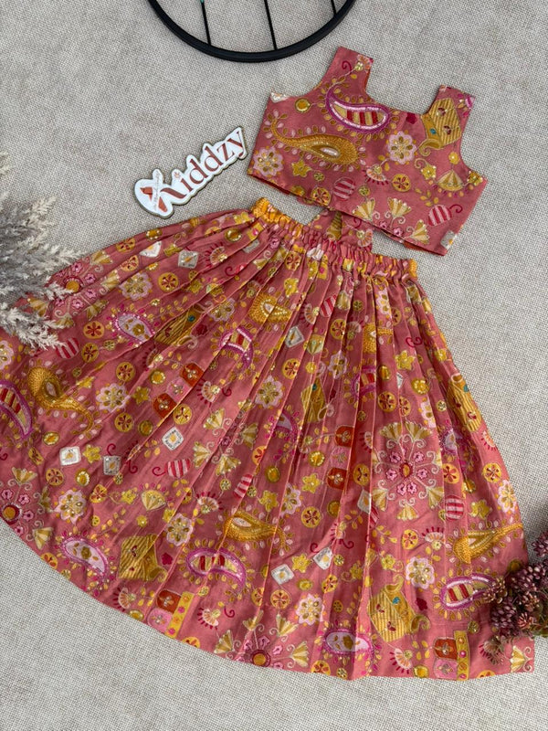 Peach Royale Poly Crepe Lehenga Choli