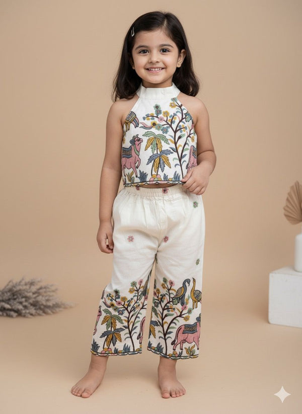 Girls Thread Embroidery Animal & Floral Co-Ord Set